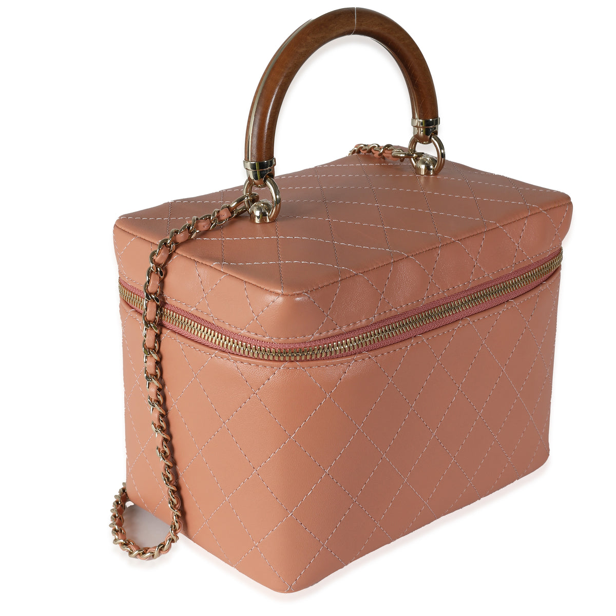 Chanel Pink Quilted Lambskin Knock On Wood Vanity Case Handbag pv