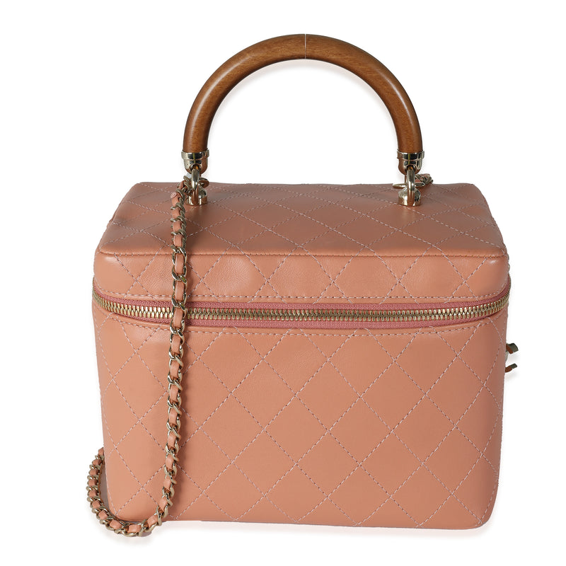 Pink Quilted Lambskin Knock On Wood Vanity Case