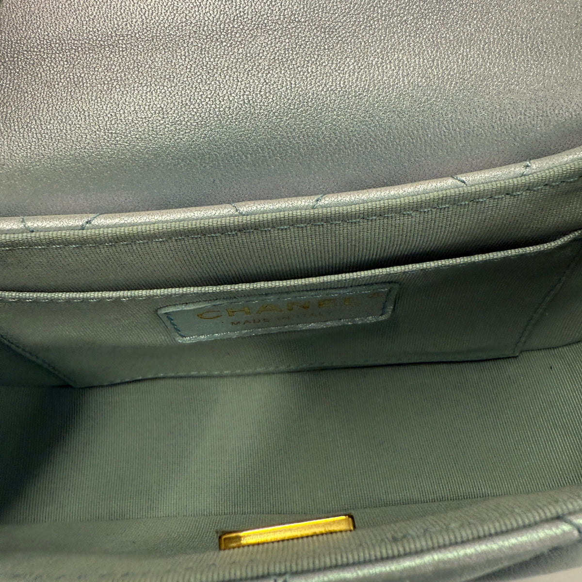 24C Light Blue Iridescent Quilted Lambskin Small Top Handle Bag