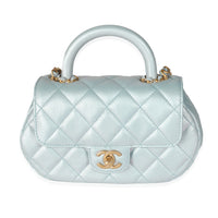 24C Light Blue Iridescent Quilted Lambskin Small Top Handle Bag