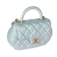 24C Light Blue Iridescent Quilted Lambskin Small Top Handle Bag