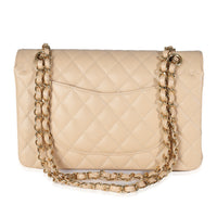 Beige Quilted Caviar Medium Classic Double Flap Bag