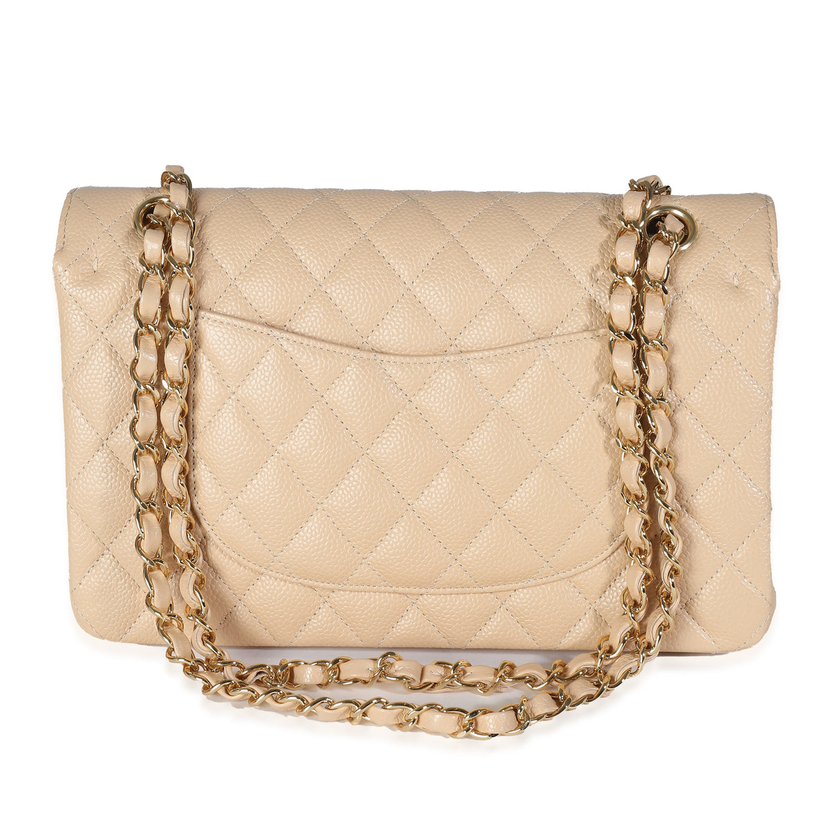 Beige Quilted Caviar Medium Classic Double Flap Handbag