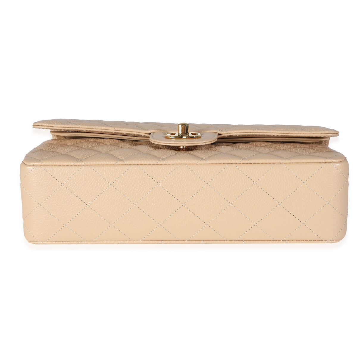 Beige Quilted Caviar Medium Classic Double Flap Bag