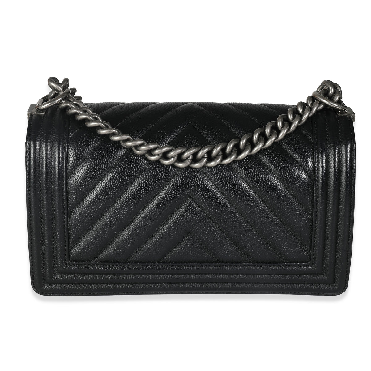 Black Chevron Quilted Caviar Medium Boy Bag