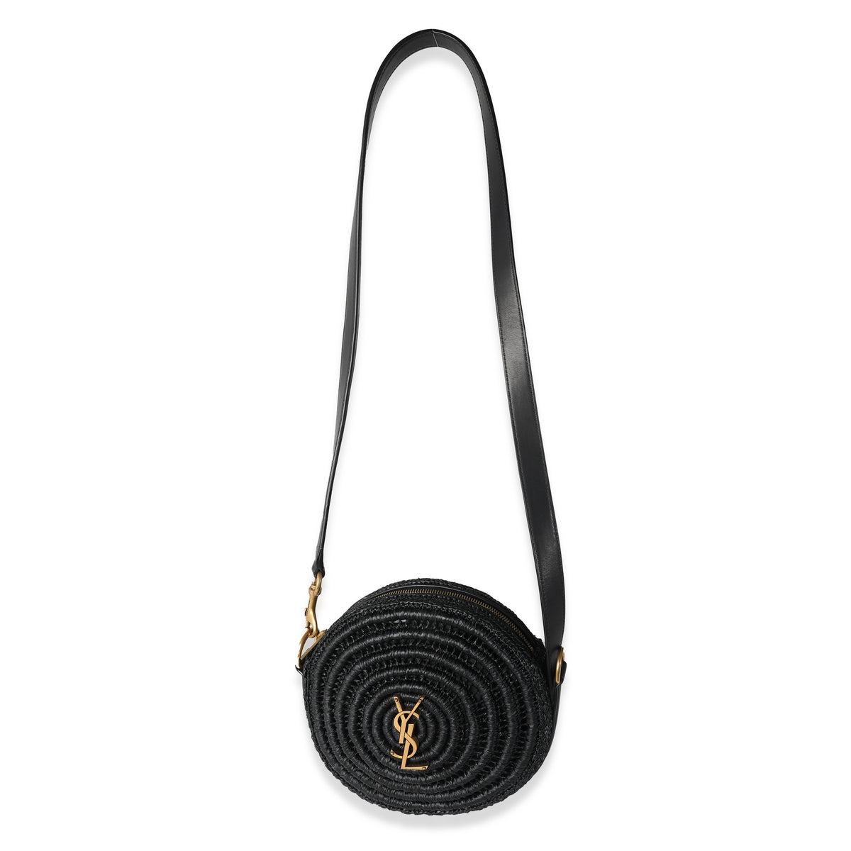 Black Raffia Round Shoulder Bag