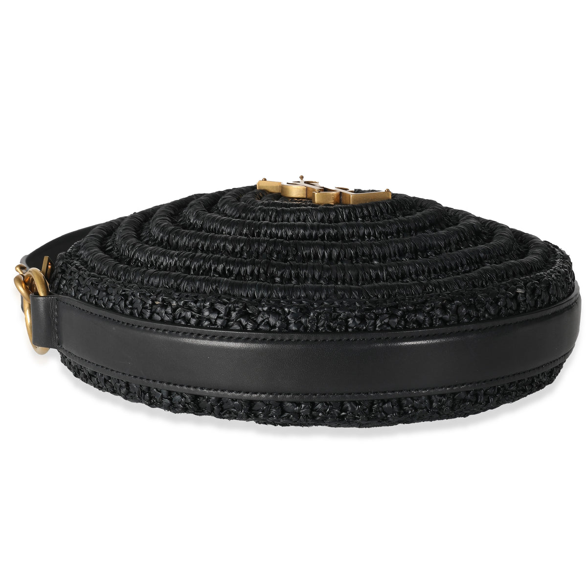 Black Raffia Round Shoulder Bag