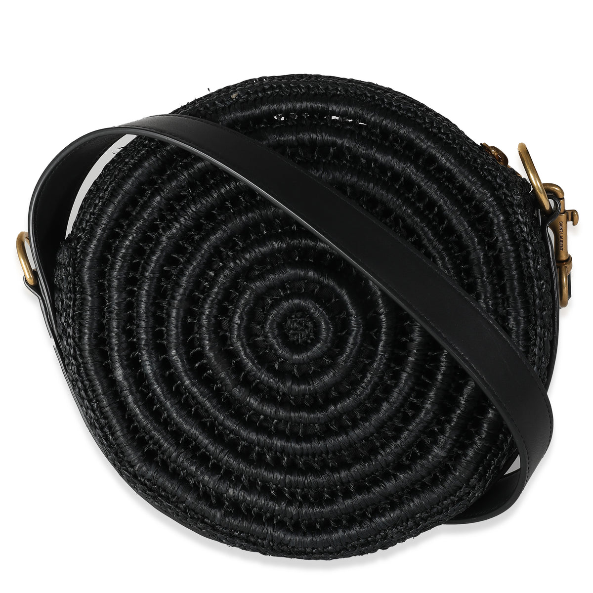 Black Raffia Round Shoulder Bag