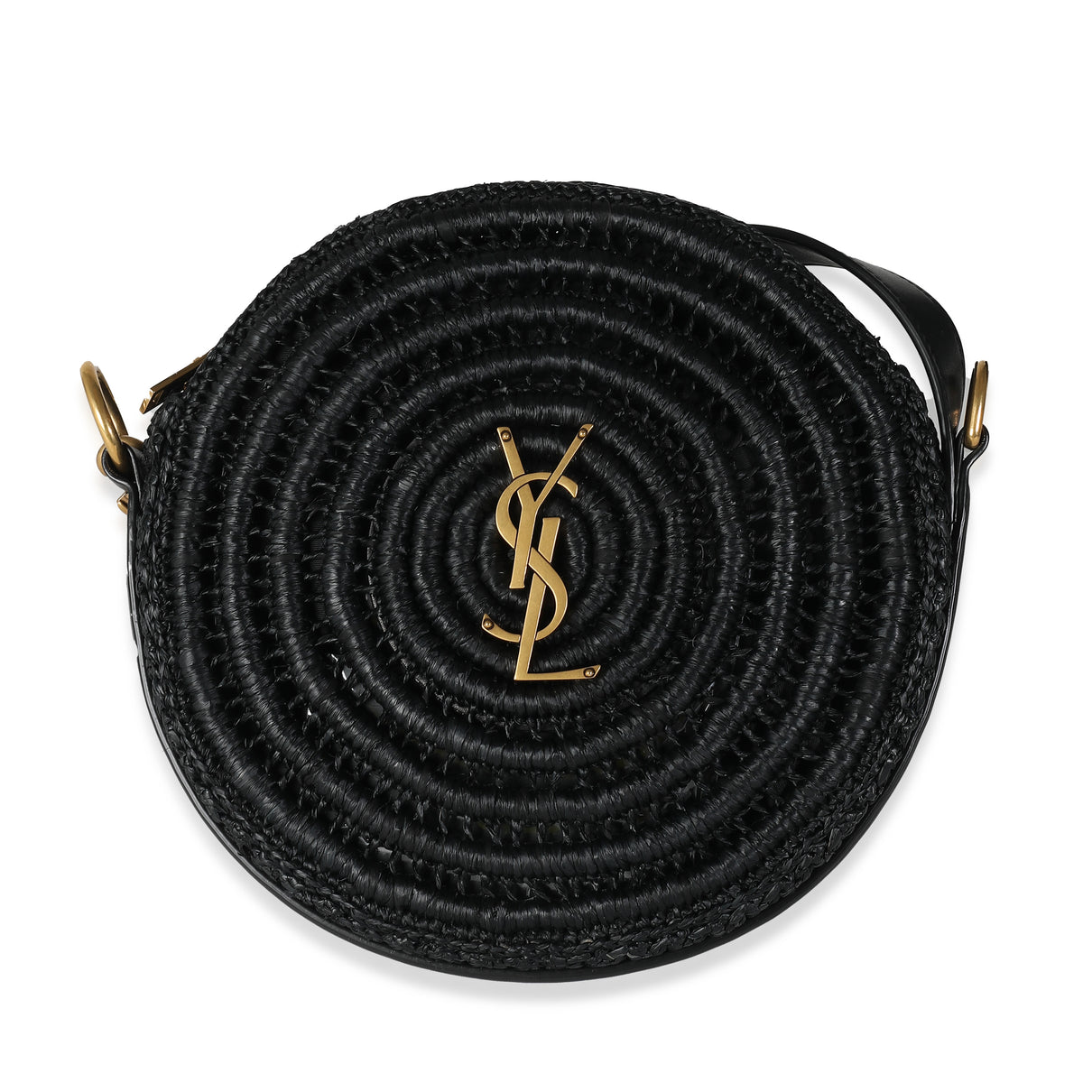 Black Raffia Round Shoulder Bag