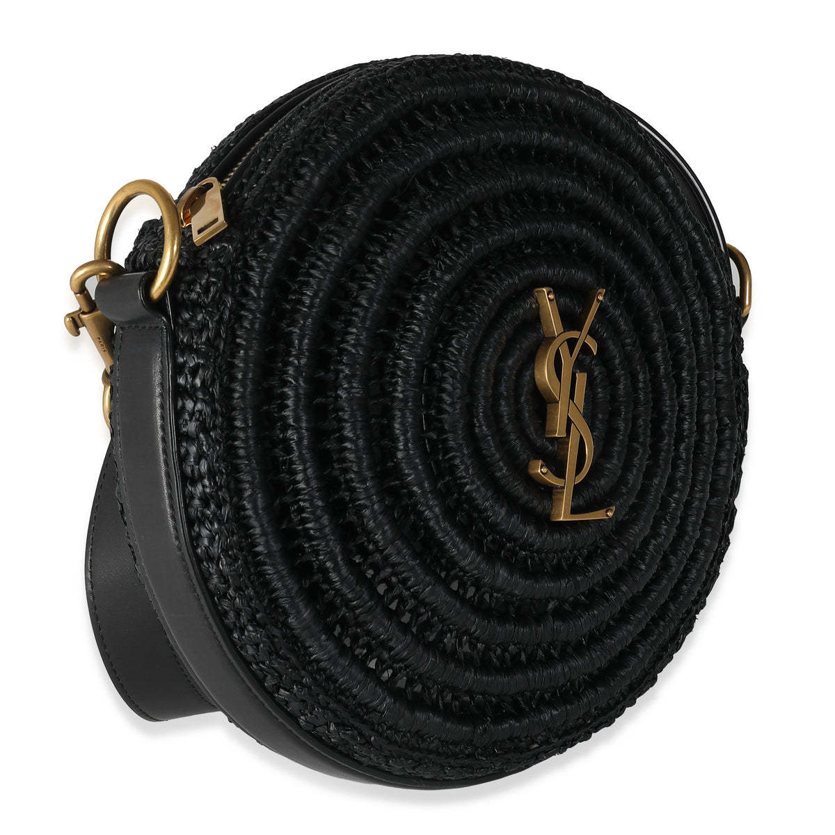 Black Raffia Round Shoulder Bag