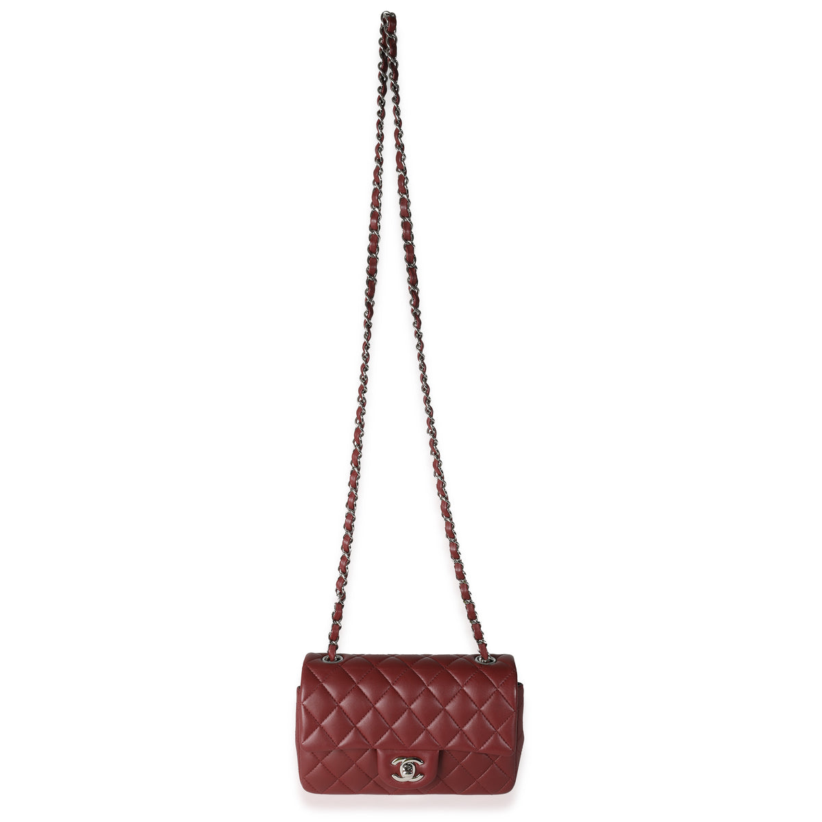 Burgundy Quilted Lambskin Mini Rectangular Flap Bag