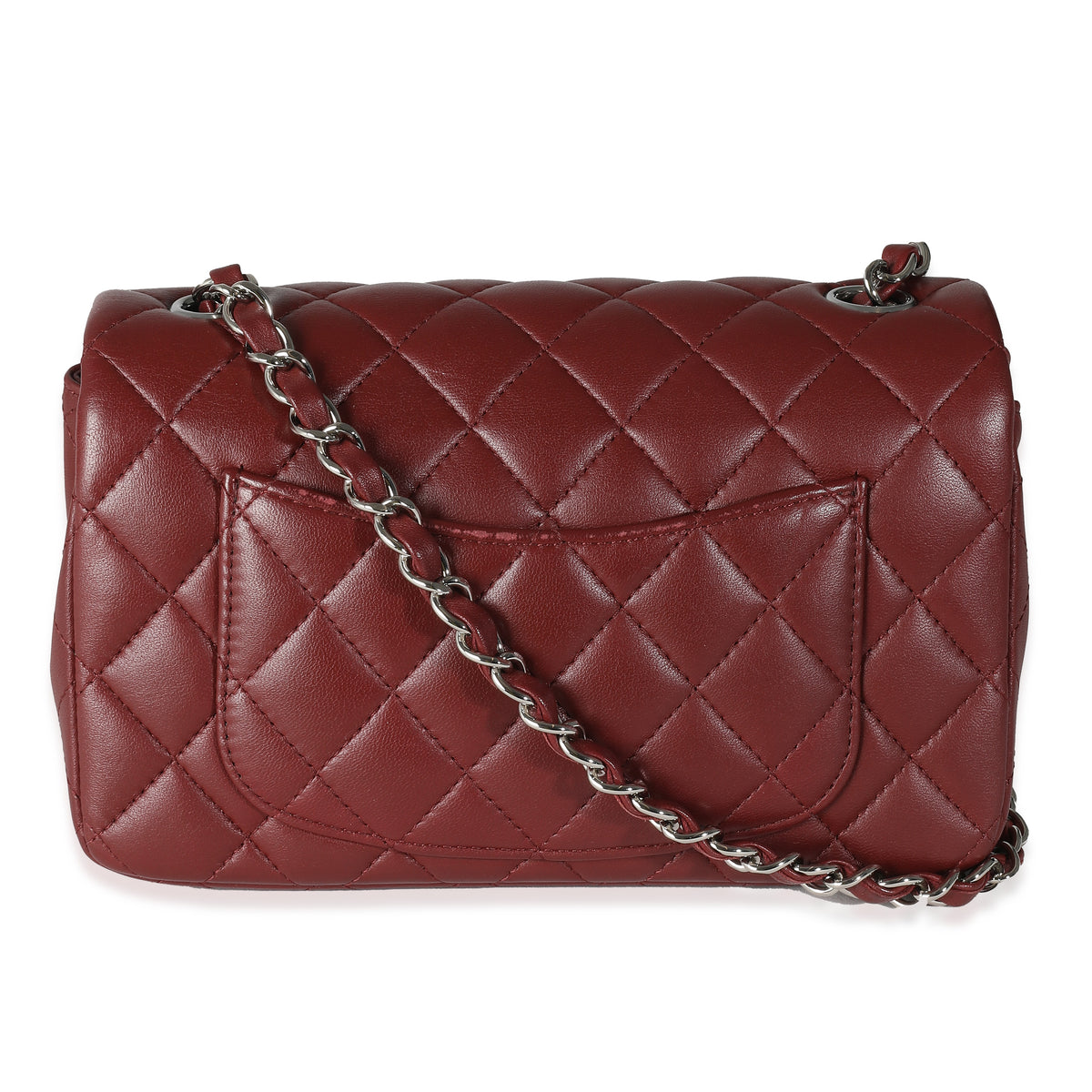 Burgundy Quilted Lambskin Mini Rectangular Flap Bag