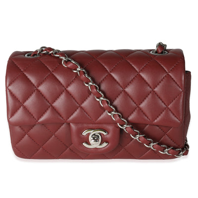 Burgundy Quilted Lambskin Mini Rectangular Flap Bag