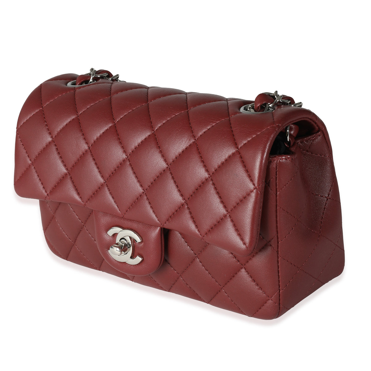 Burgundy Quilted Lambskin Mini Rectangular Flap Bag