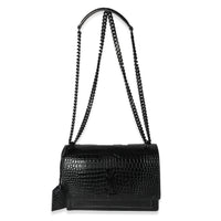 Black Croc Embossed Calfskin Medium Sunset