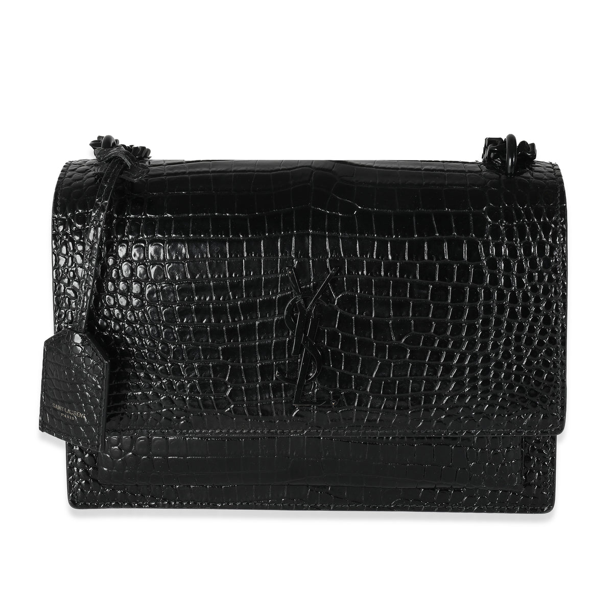 Black Croc Embossed Calfskin Medium Sunset