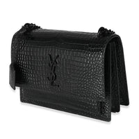 Black Croc Embossed Calfskin Medium Sunset