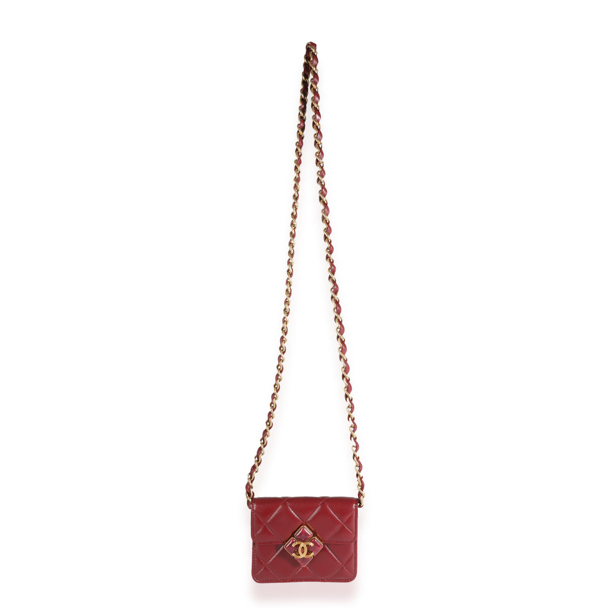 Burgundy Quilted Lambskin Diamond Lock Mini Bag With Chain