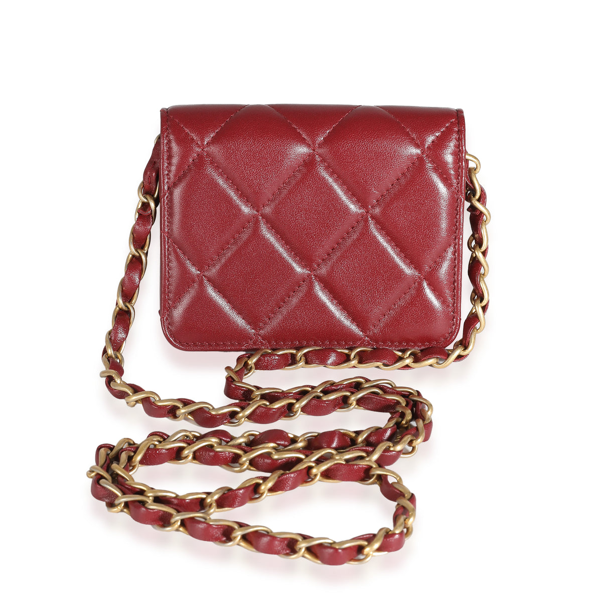 Burgundy Quilted Lambskin Diamond Lock Mini Bag With Chain