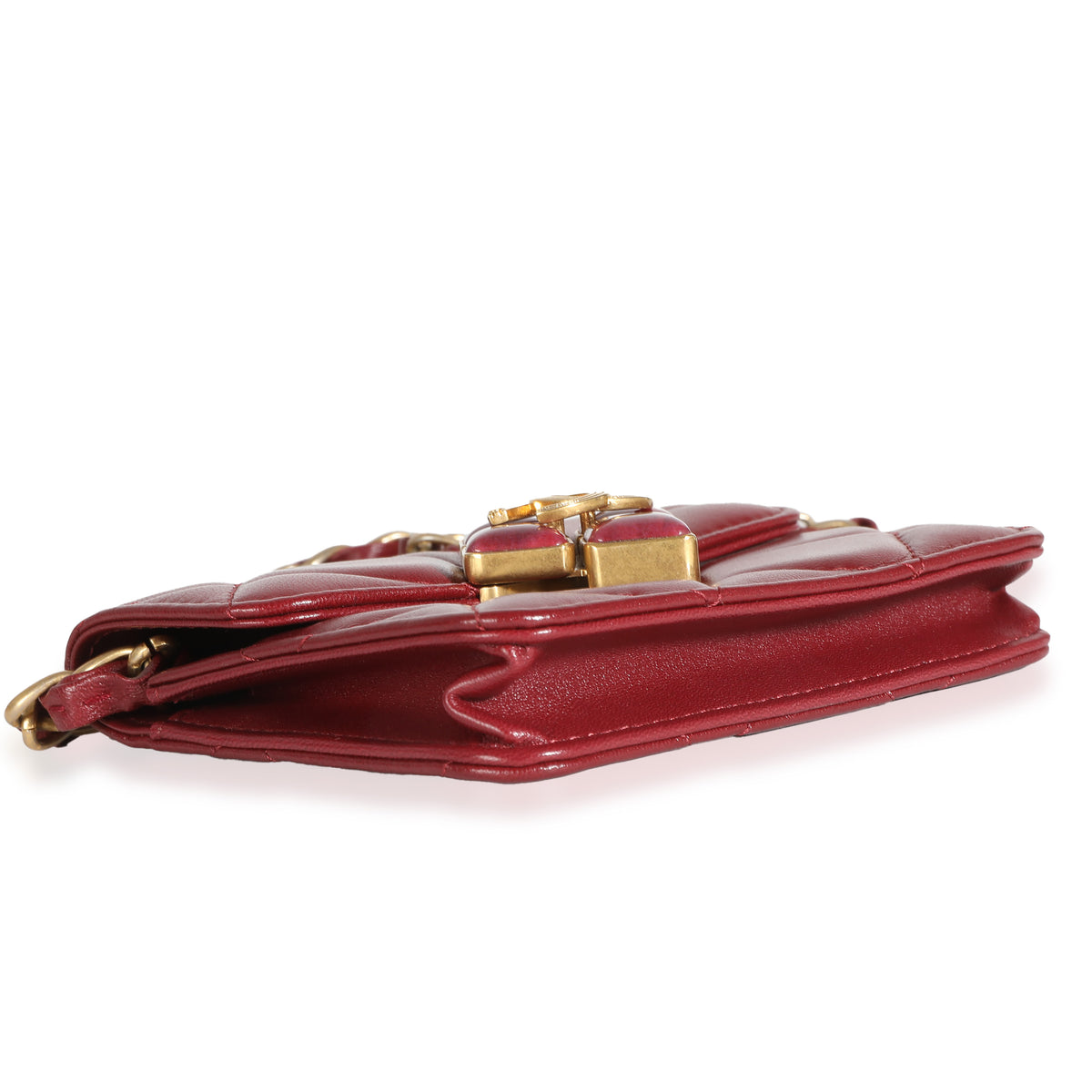 Burgundy Quilted Lambskin Diamond Lock Mini Bag With Chain