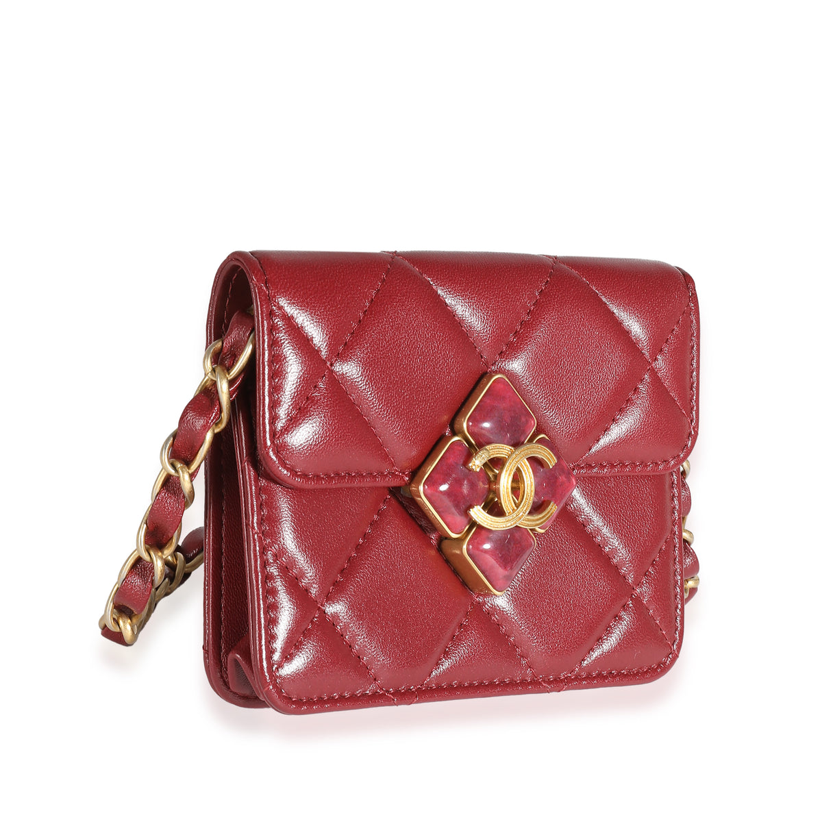 Burgundy Quilted Lambskin Diamond Lock Mini Bag With Chain