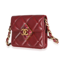 Burgundy Quilted Lambskin Diamond Lock Mini Bag With Chain