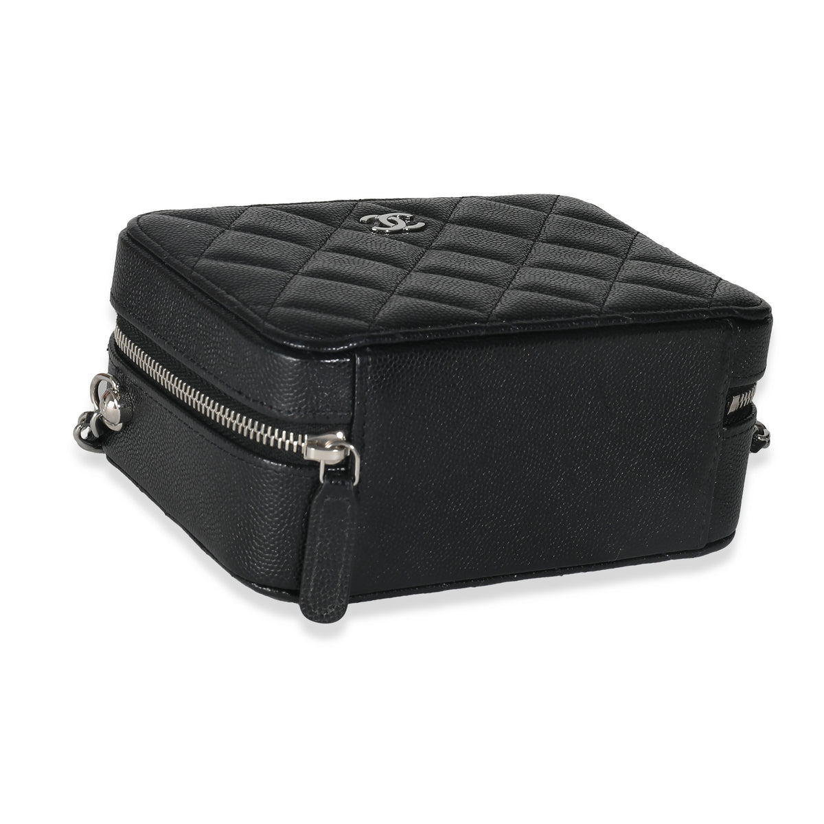 Black Quilted Caviar Square Zip Around Camera Bag