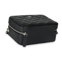 Black Quilted Caviar Square Zip Around Camera Handbag