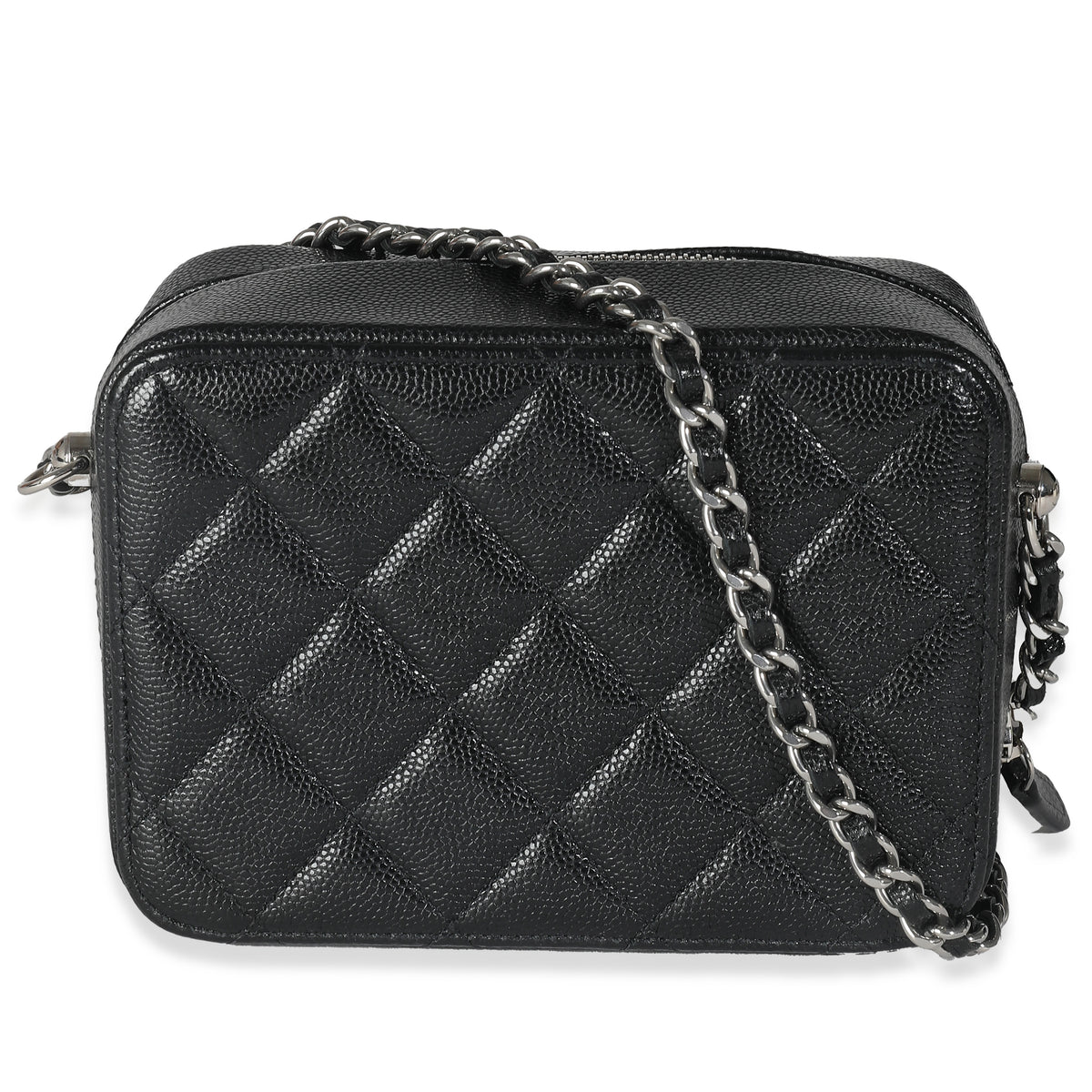 Black Quilted Caviar Square Zip Around Camera Bag