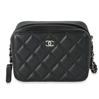 Black Quilted Caviar Square Zip Around Camera Bag