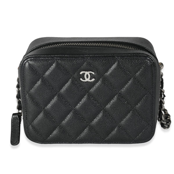 Black Quilted Caviar Square Zip Around Camera Handbag
