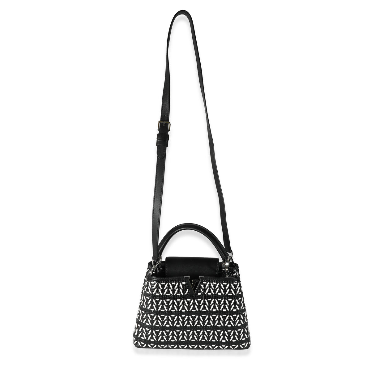 Black White Woven Calfskin Tressage Capucines BB