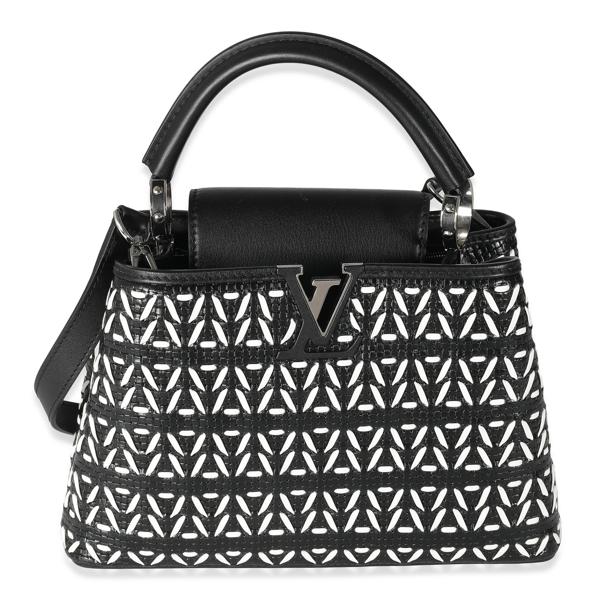 Black White Woven Calfskin Tressage Capucines BB