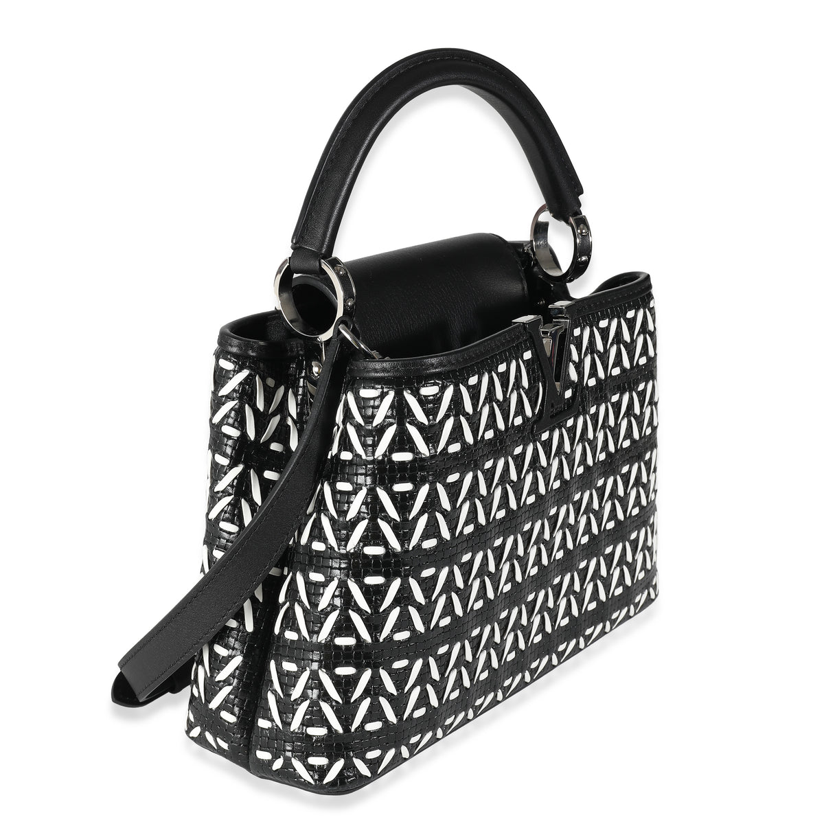 Black White Woven Calfskin Tressage Capucines BB