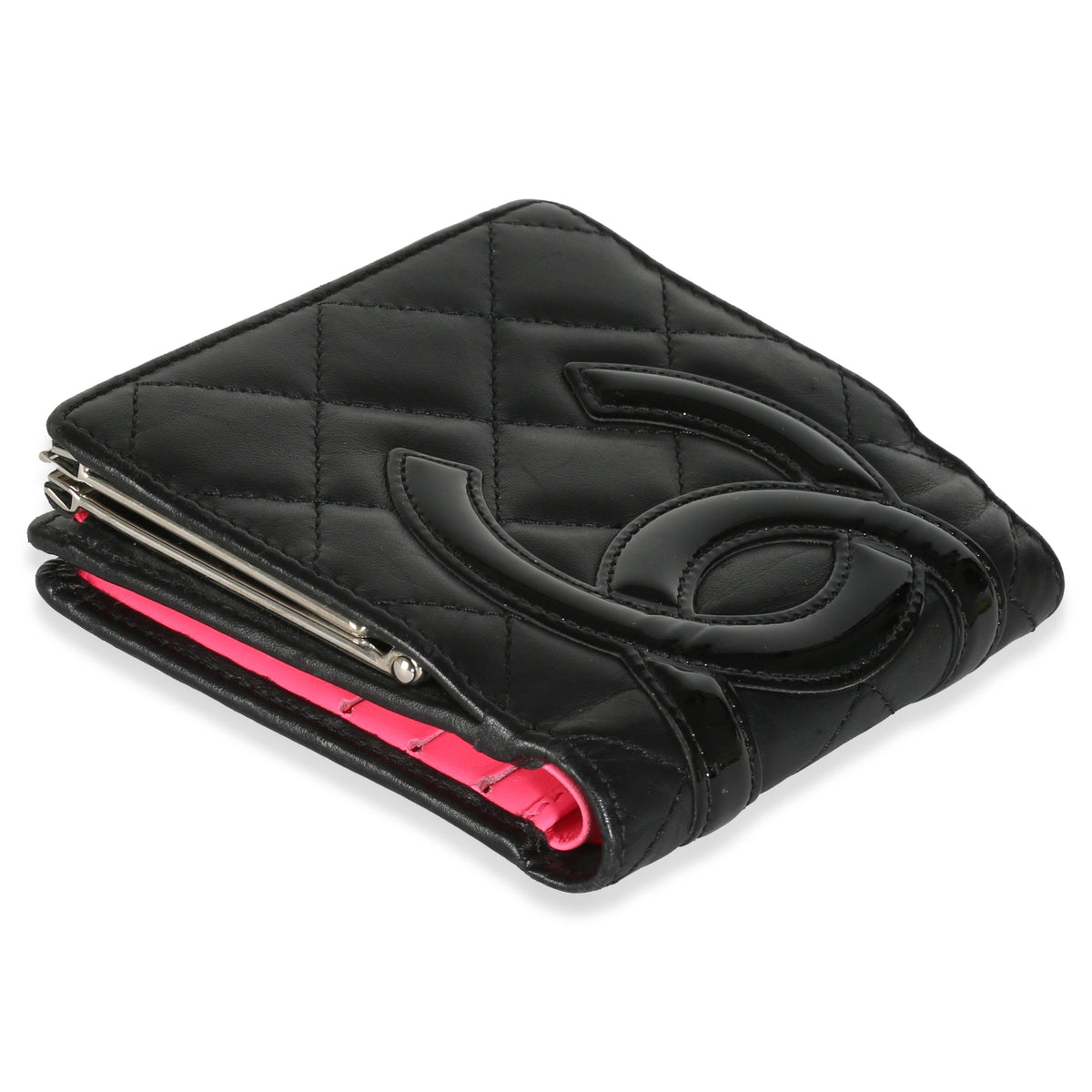 Black Quilted Lambskin Cambon Compact Wallet