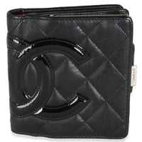 Black Quilted Lambskin Cambon Compact Wallet