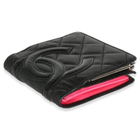 Black Quilted Lambskin Cambon Compact Wallet