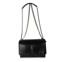 Shiny Black Croc Embossed Medium Sunset Bag