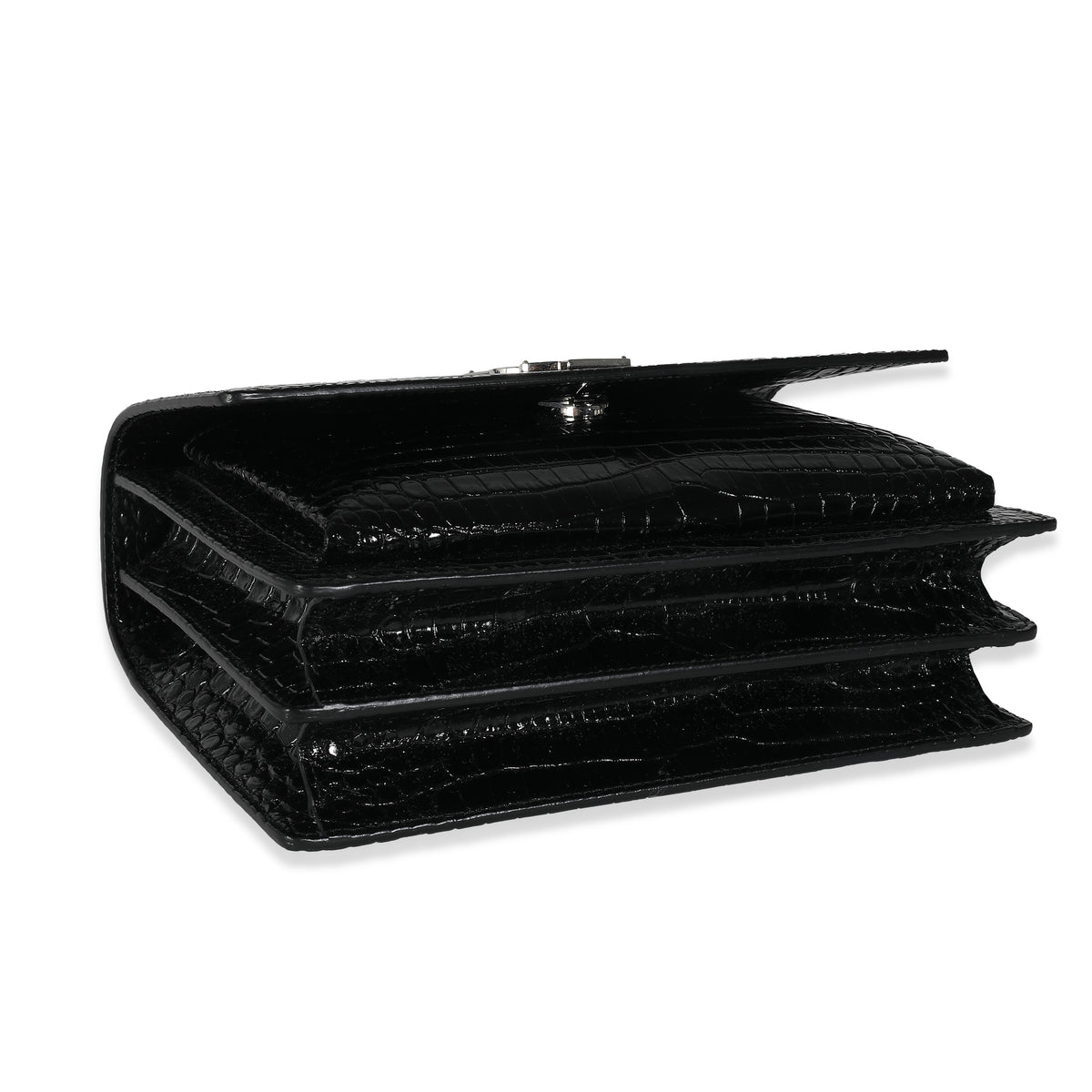 Shiny Black Croc Embossed Medium Sunset Bag