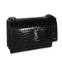 Shiny Black Croc Embossed Medium Sunset Bag