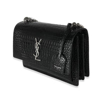 Shiny Black Croc Embossed Medium Sunset Bag