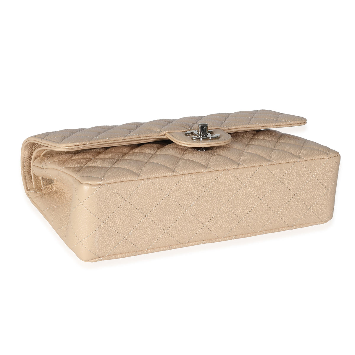 Beige Quilted Caviar Medium Classic Double Flap Handbag