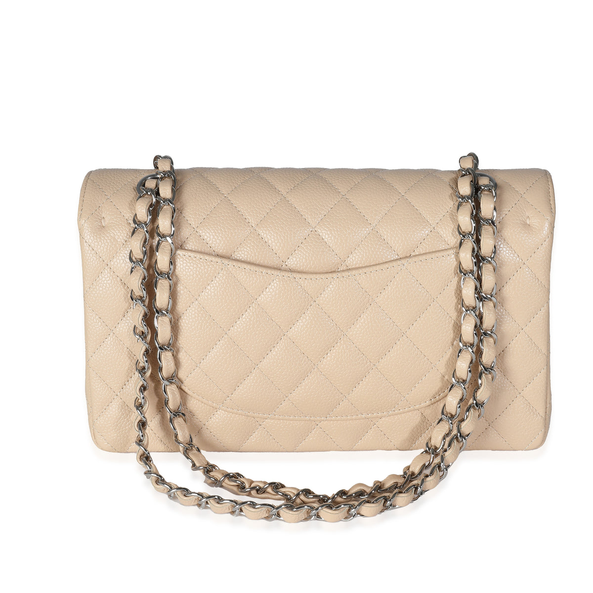 Beige Quilted Caviar Medium Classic Double Flap Bag