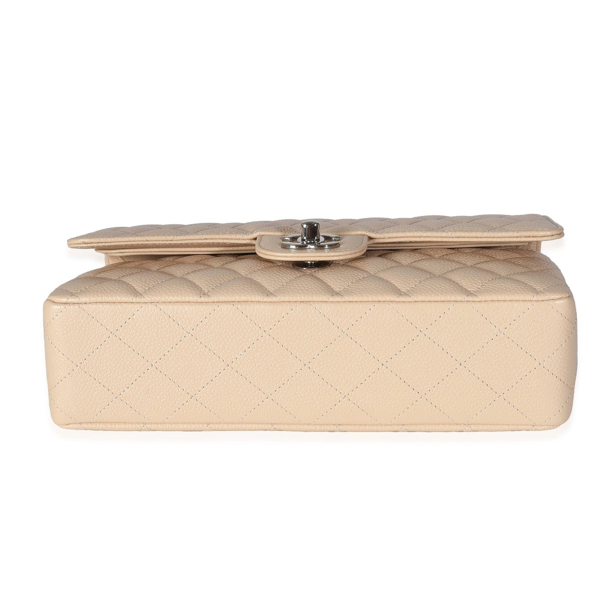 Beige Quilted Caviar Medium Classic Double Flap Handbag