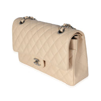 Beige Quilted Caviar Medium Classic Double Flap Bag