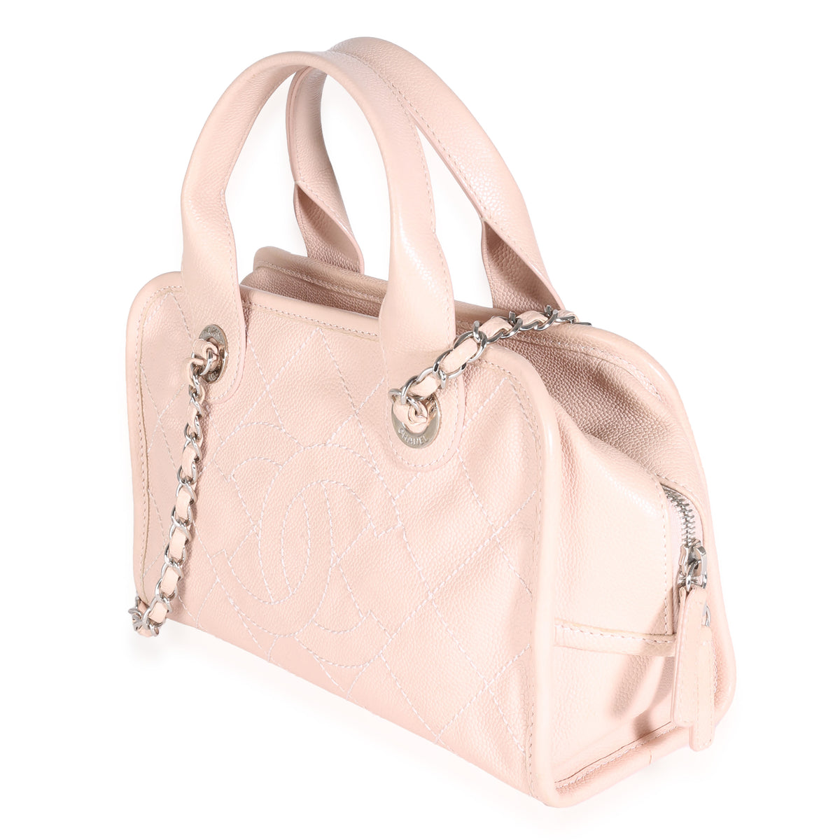 Chanel Pink Quilted Caviar Small Deauville Bowling Handbag Handbag sv