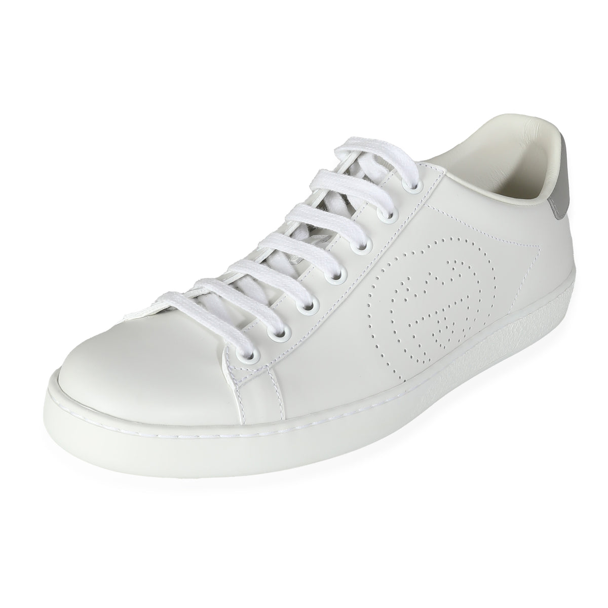 White Calfskin Perforated Interlocking G Ace Sneakers 40