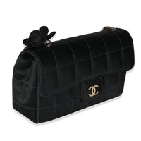 Black Quilted Satin Mini Chocolate Bar Flap Bag