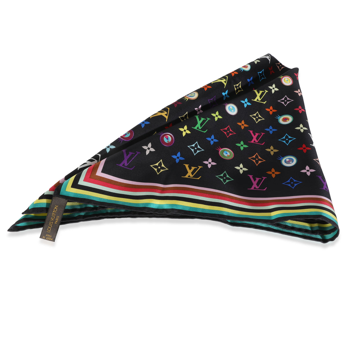 Black Multicolor Silk Murakami Eye Love Scarf