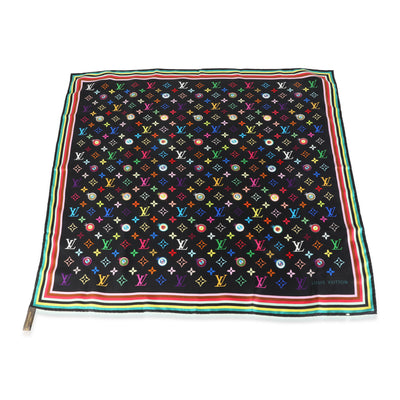 Black Multicolor Silk Murakami Eye Love Scarf
